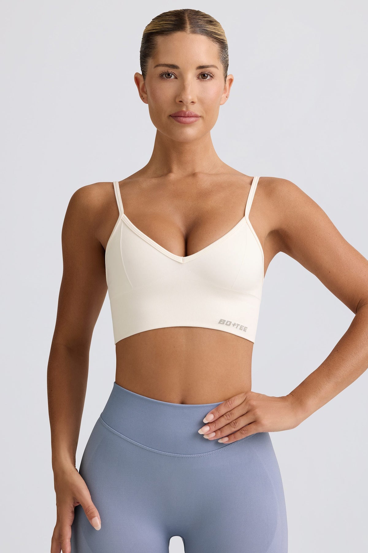 Chic Define Luxe V-Neck Sports Bra in White