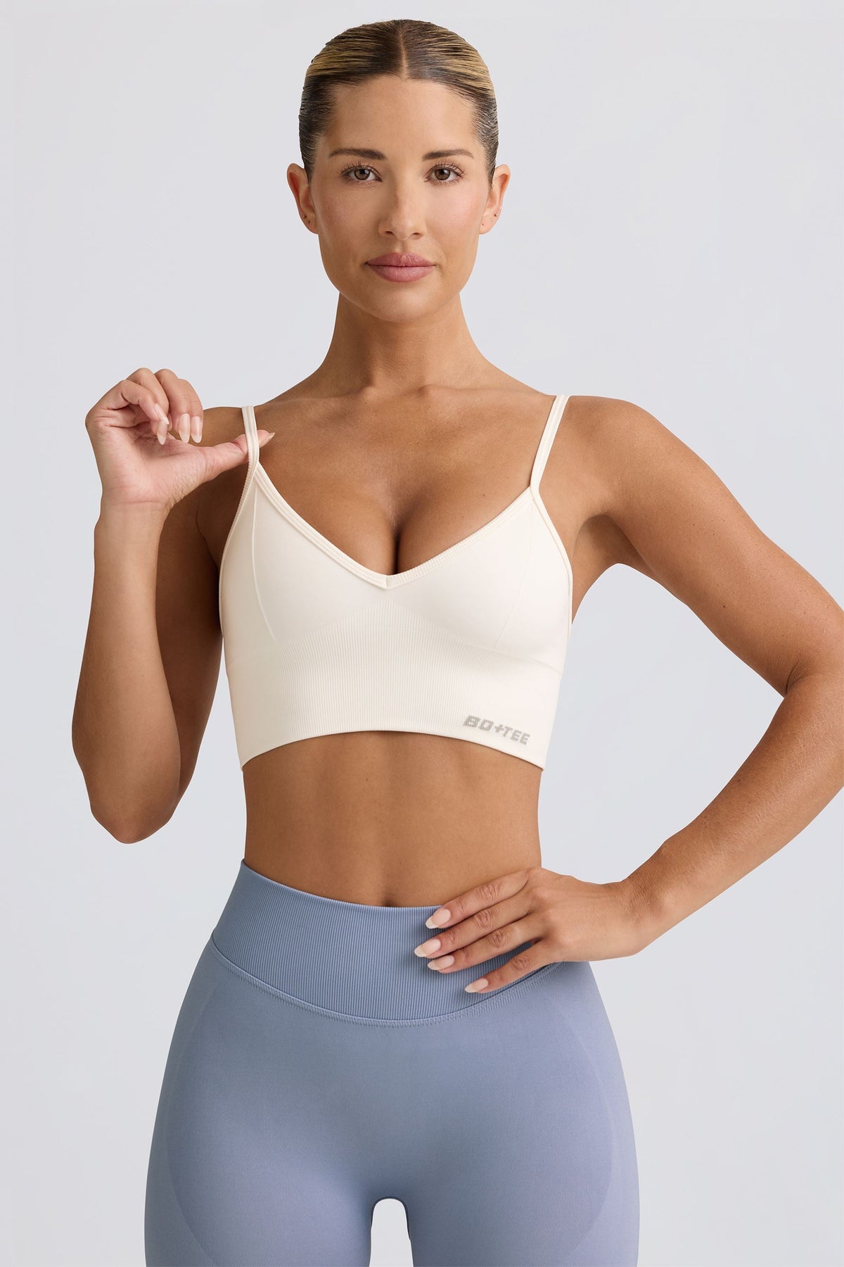 Chic Define Luxe V-Neck Sports Bra in White