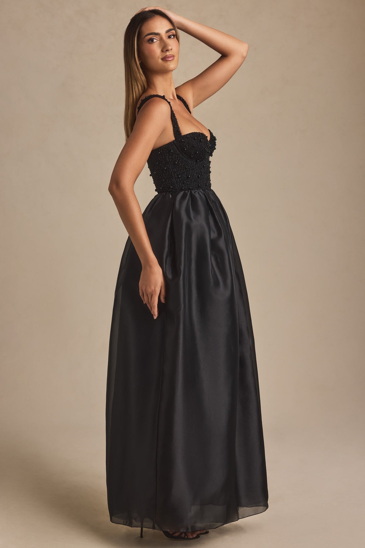 Chic Embellished Corset Gown in Black