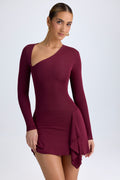 Chic Modal Asymmetric A-Line Mini Dress in Wine Red