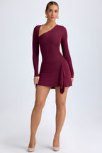 Chic Modal Asymmetric A-Line Mini Dress in Wine Red