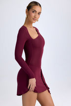 Chic Modal Asymmetric A-Line Mini Dress in Wine Red