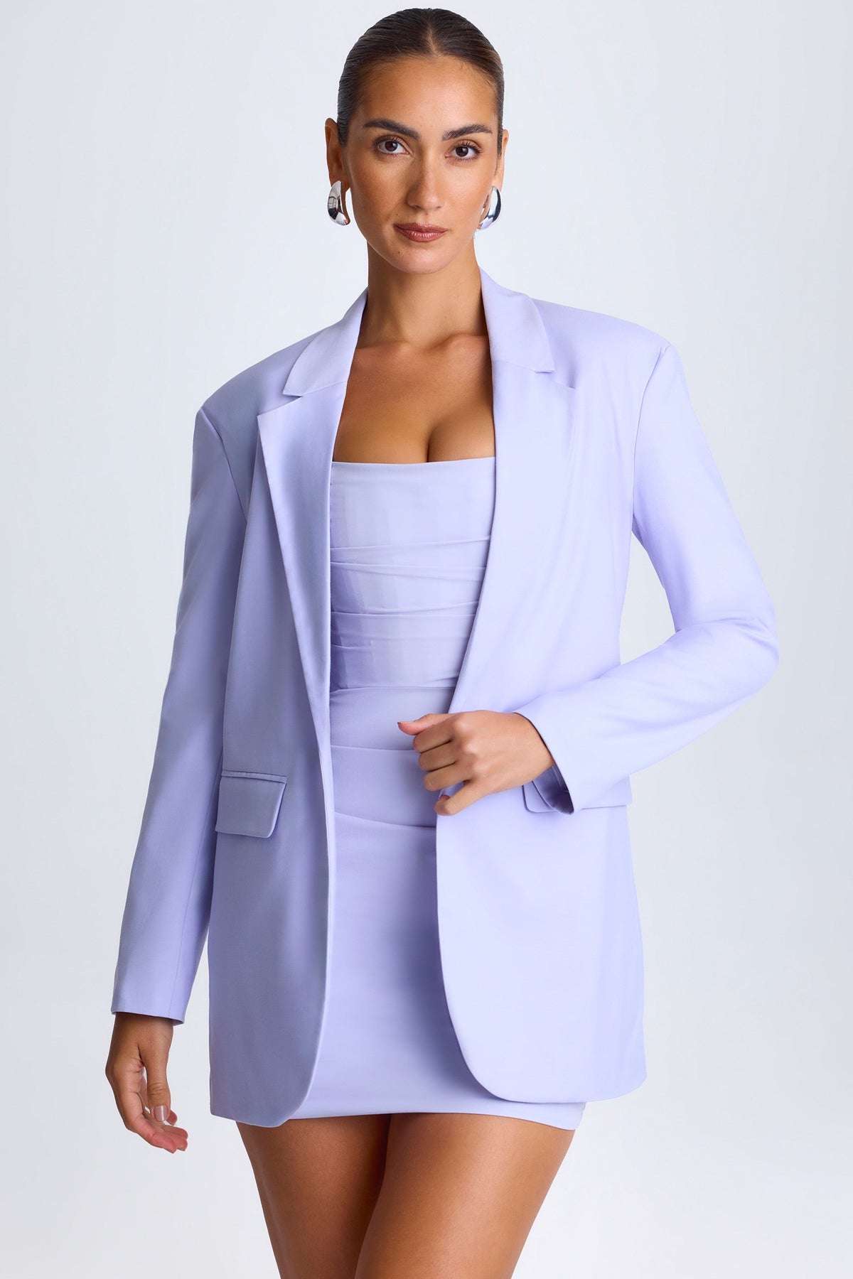 Chic Oversized Single-Breasted Blazer in Soft Lilac