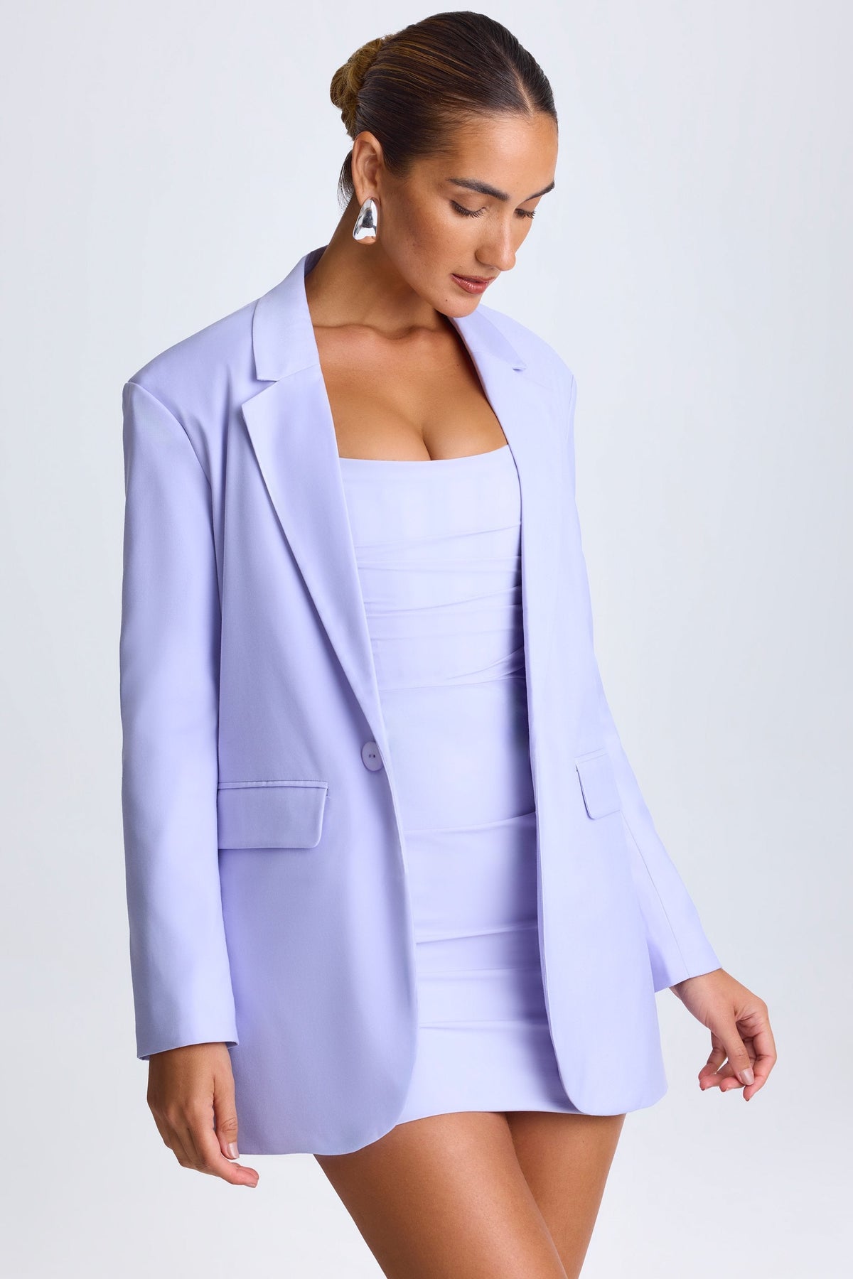 Chic Oversized Single-Breasted Blazer in Soft Lilac