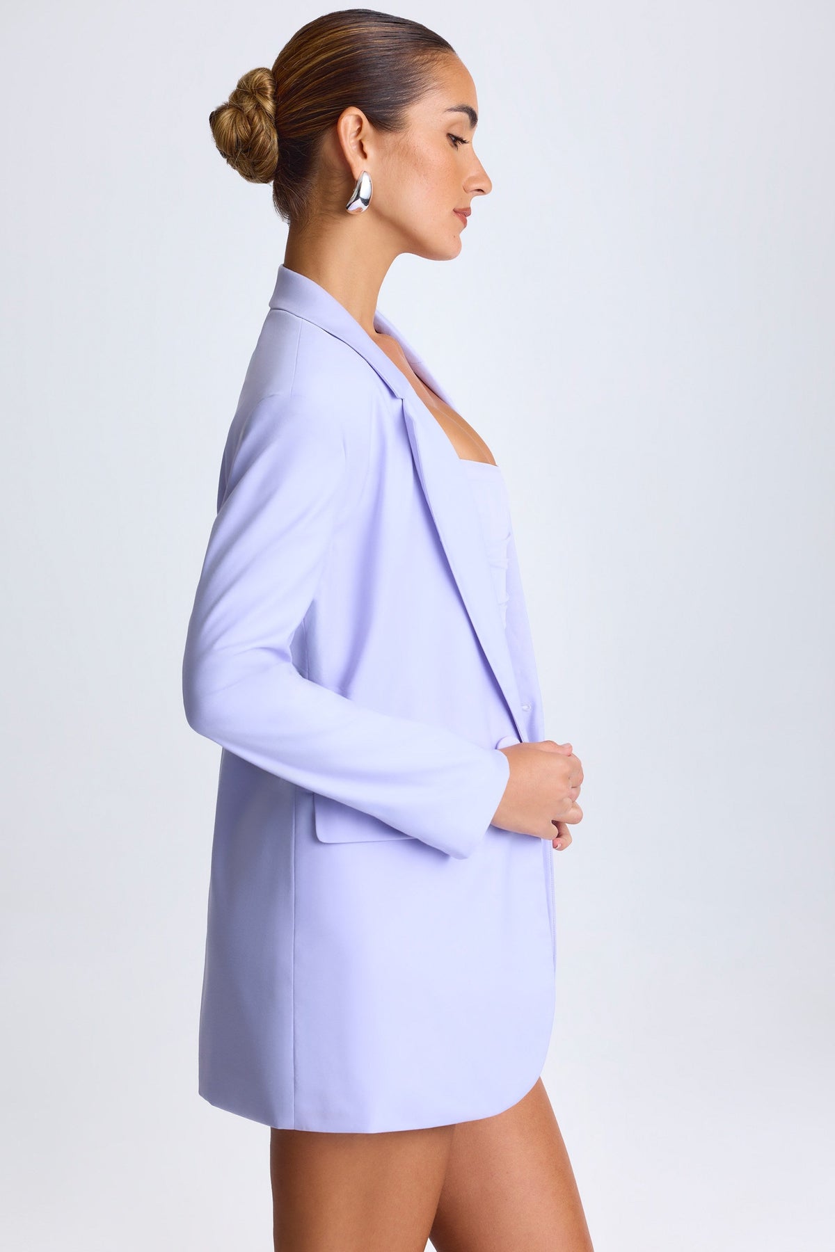 Chic Oversized Single-Breasted Blazer in Soft Lilac