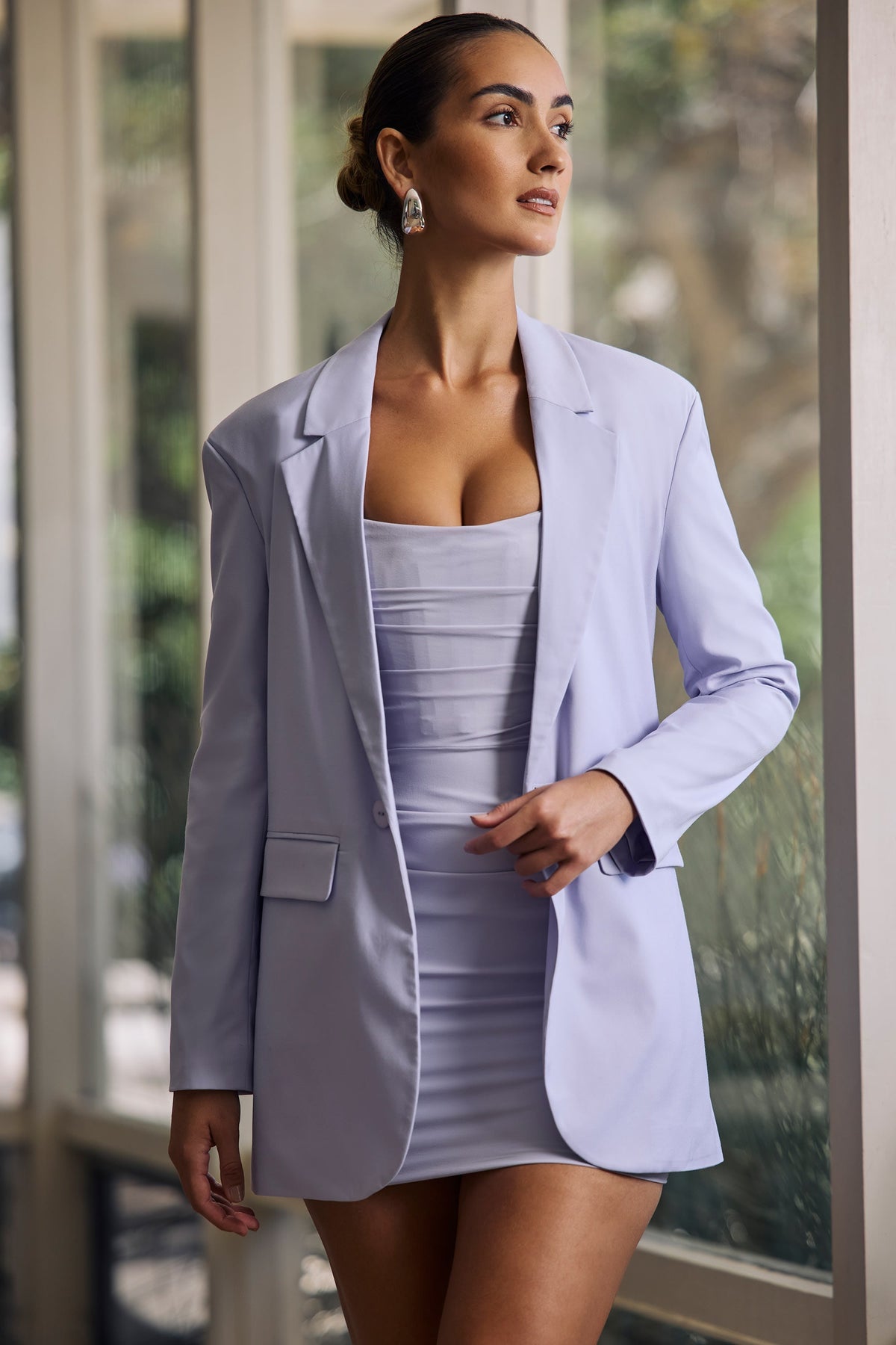 Chic Oversized Single-Breasted Blazer in Soft Lilac