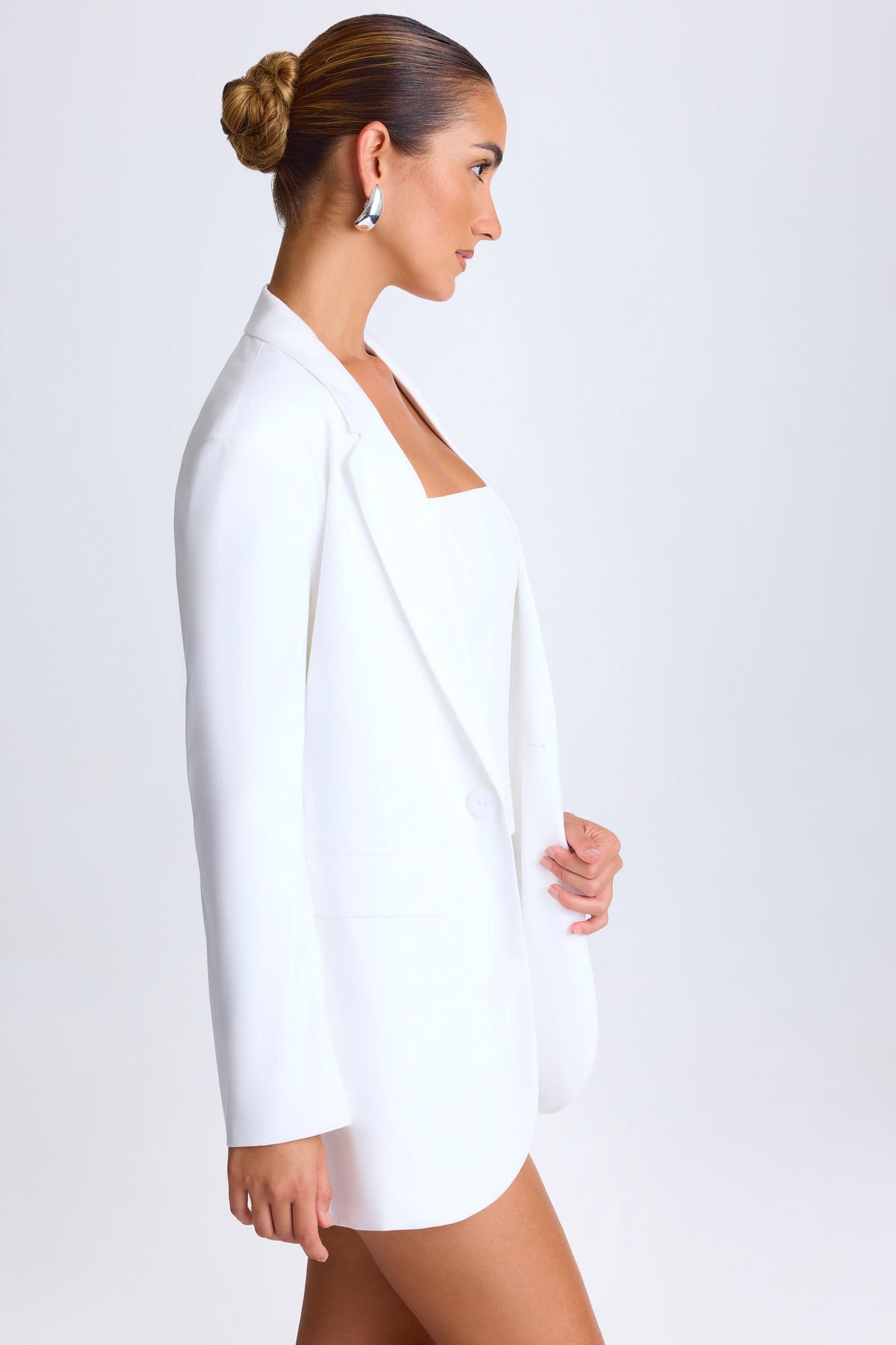 Chic Oversized Single-Breasted Blazer in White