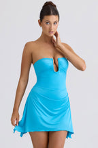 Chic Slinky Jersey Draped A-Line Mini Dress in Ocean Blue