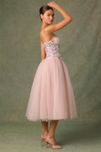 Chic Embellished Lace-Up Cupless Corset in Floral Pink