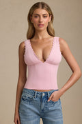 Chic Modal Plunge-Neck Scallop-Trim Tank Top in Soft Pink