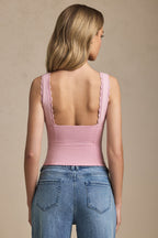 Chic Modal Plunge-Neck Scallop-Trim Tank Top in Soft Pink