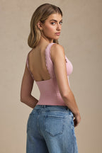 Chic Modal Plunge-Neck Scallop-Trim Tank Top in Soft Pink