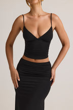 Chic Modal V-Neck Ruched Camisole Top in Black