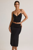 Chic Modal V-Neck Ruched Camisole Top in Black