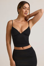 Chic Modal V-Neck Ruched Camisole Top in Black