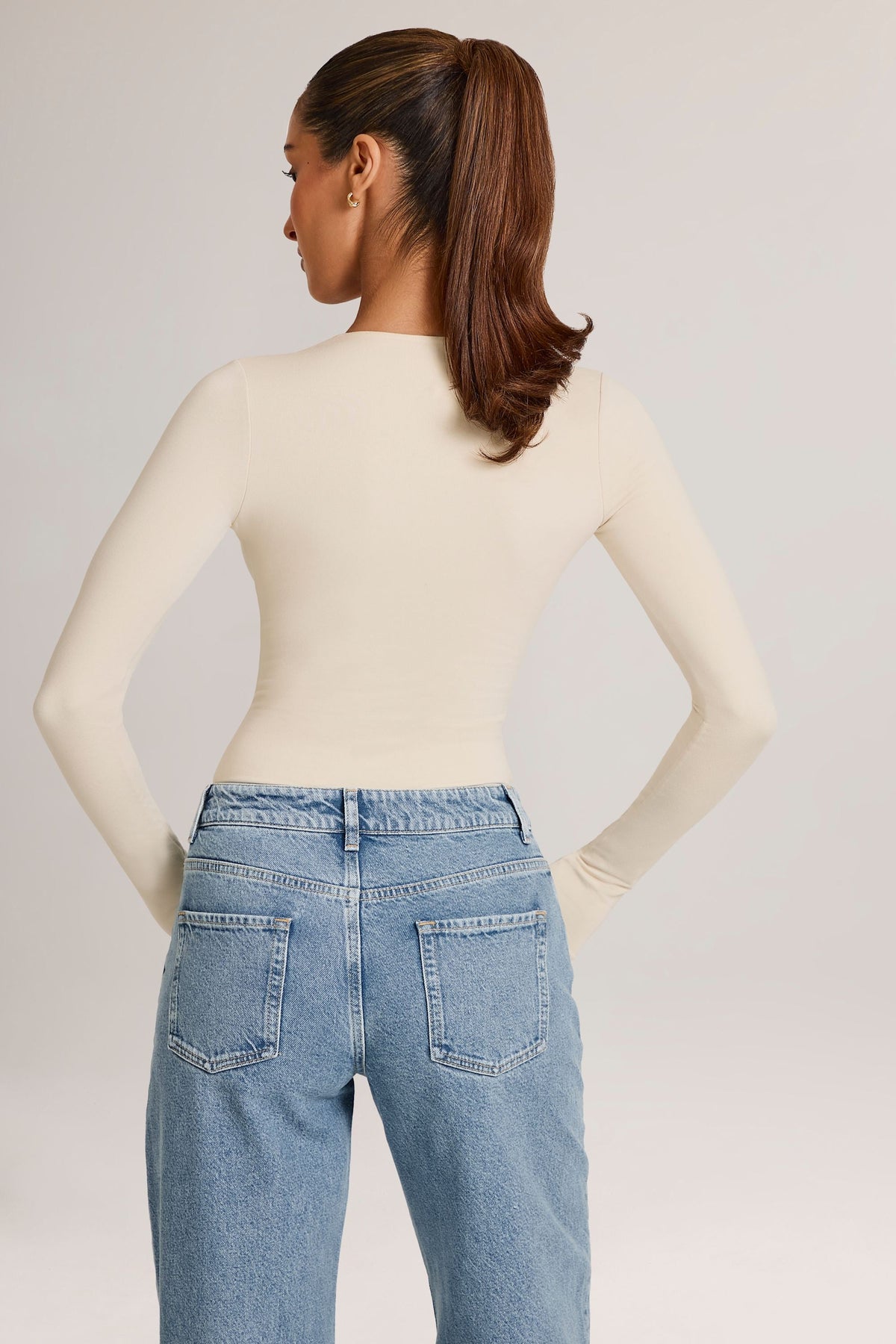 Chic Modal Plunge Long-Sleeve Bodysuit in Ivory