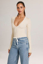 Chic Modal Plunge Long-Sleeve Bodysuit in Ivory