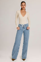 Chic Modal Plunge Long-Sleeve Bodysuit in Ivory