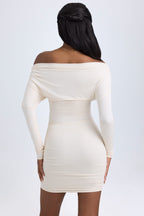 Chic Modal Off-Shoulder Ruched Mini Dress in Ivory