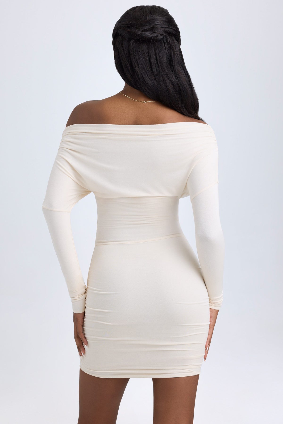 Chic Modal Off-Shoulder Ruched Mini Dress in Ivory