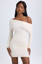 Chic Modal Off-Shoulder Ruched Mini Dress in Ivory