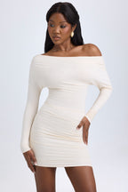 Chic Modal Off-Shoulder Ruched Mini Dress in Ivory