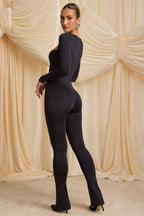 Chic Petite Slinky Jersey Cowl-Neck Jumpsuit in Black
