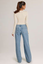Chic Drawstring Straight-Leg Jeans in Light Wash