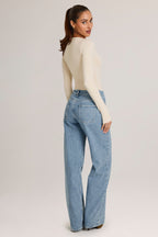 Chic Drawstring Straight-Leg Jeans in Light Wash