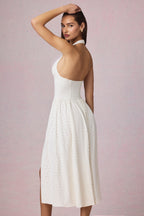 Chic Modal Broderie Anglaise Halterneck Midaxi Dress in White