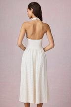 Chic Modal Broderie Anglaise Halterneck Midaxi Dress in White