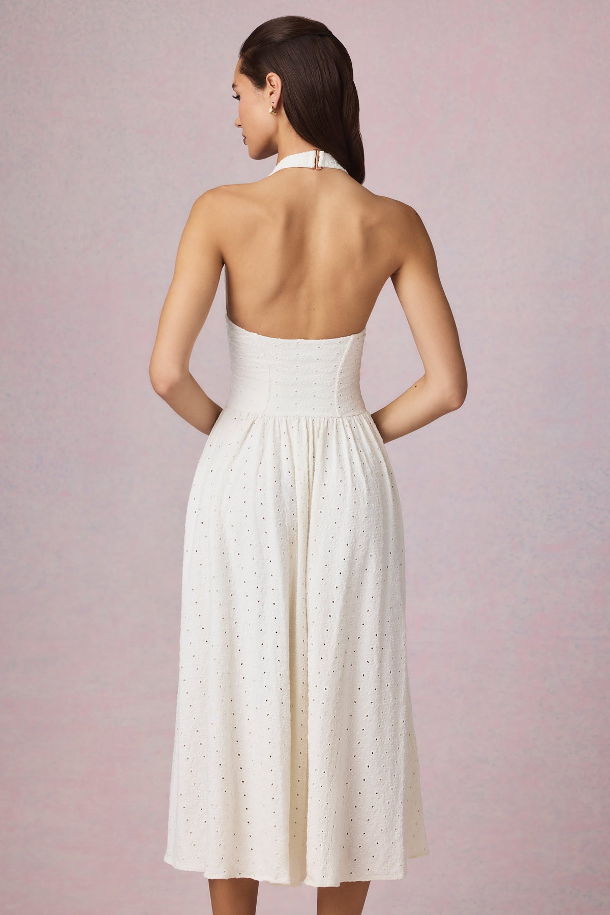 Chic Modal Broderie Anglaise Halterneck Midaxi Dress in White