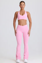 Chic Soft Active V-Waist Pocket Flared Leggings in Baby Pink