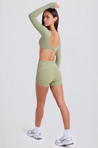 Chic Foldover Mid-Rise Mini Shorts in Matcha