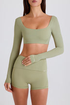 Chic Foldover Mid-Rise Mini Shorts in Matcha