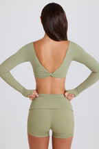 Chic Foldover Mid-Rise Mini Shorts in Matcha