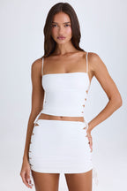 Chic Ruched Cut-Out Mini Skirt in White