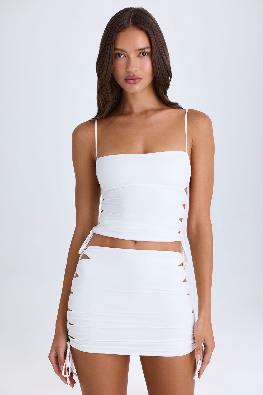 Chic Ruched Cut-Out Mini Skirt in White