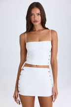 Chic Ruched Cut-Out Mini Skirt in White
