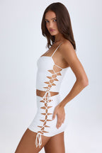 Chic Ruched Cut-Out Mini Skirt in White