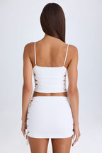 Chic Ruched Cut-Out Mini Skirt in White