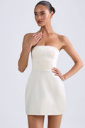 Chic Bandeau Structured Tulip Mini Dress in Ivory