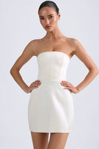 Chic Bandeau Structured Tulip Mini Dress in Ivory