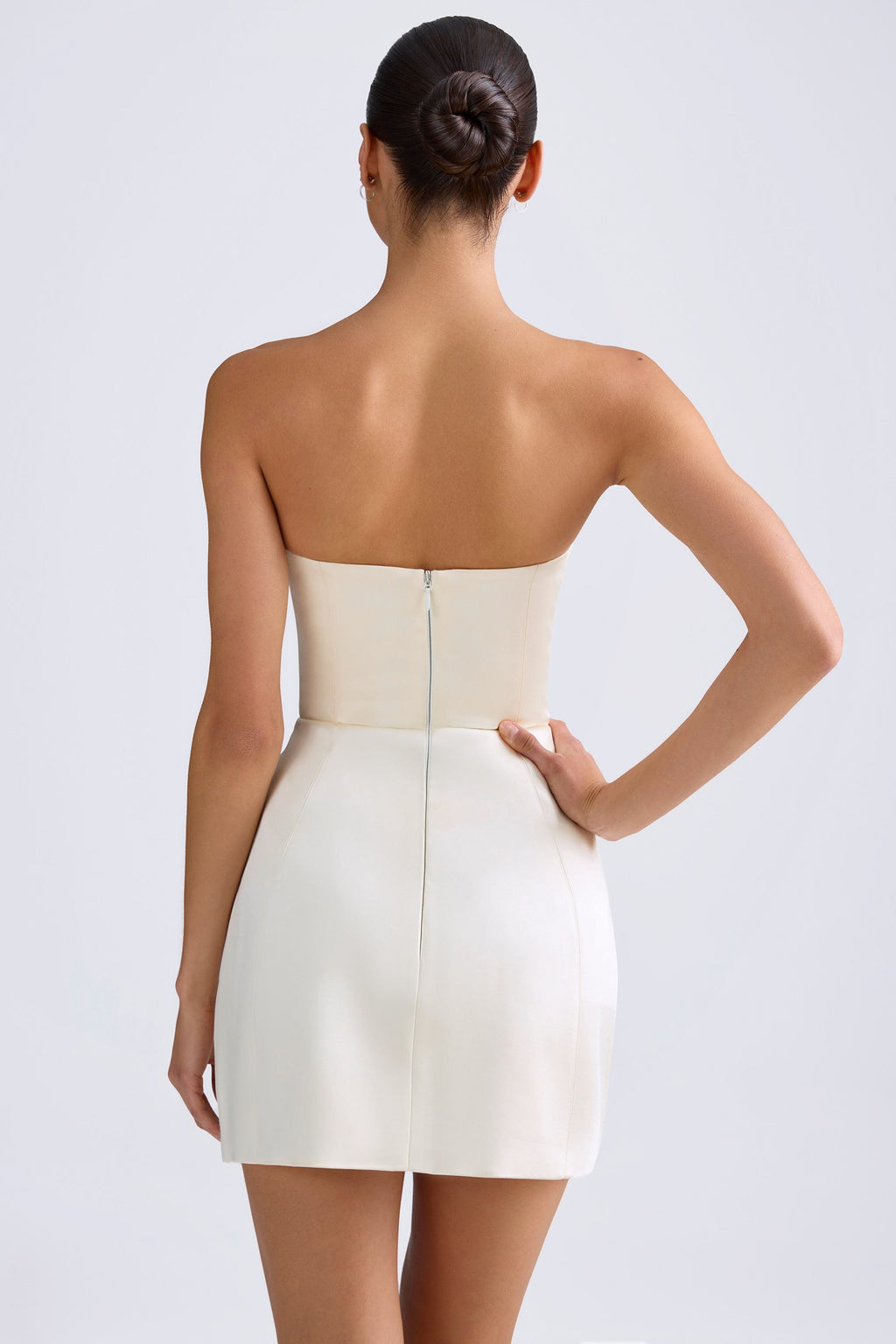 Chic Bandeau Structured Tulip Mini Dress in Ivory