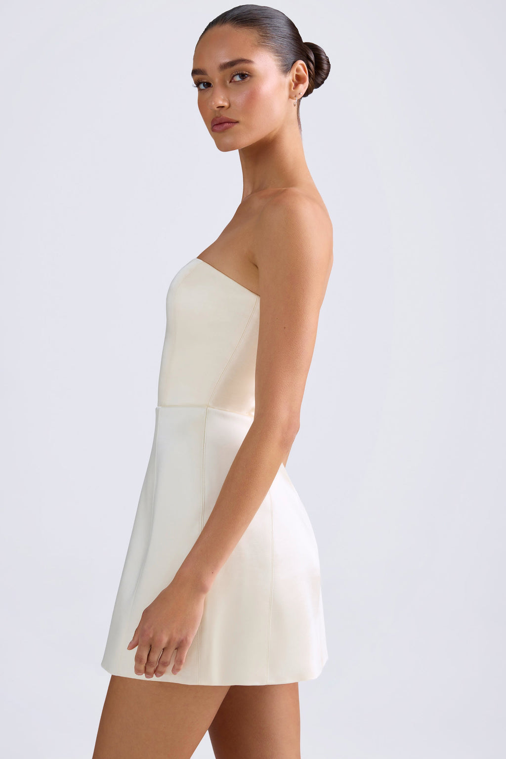 Chic Bandeau Structured Tulip Mini Dress in Ivory
