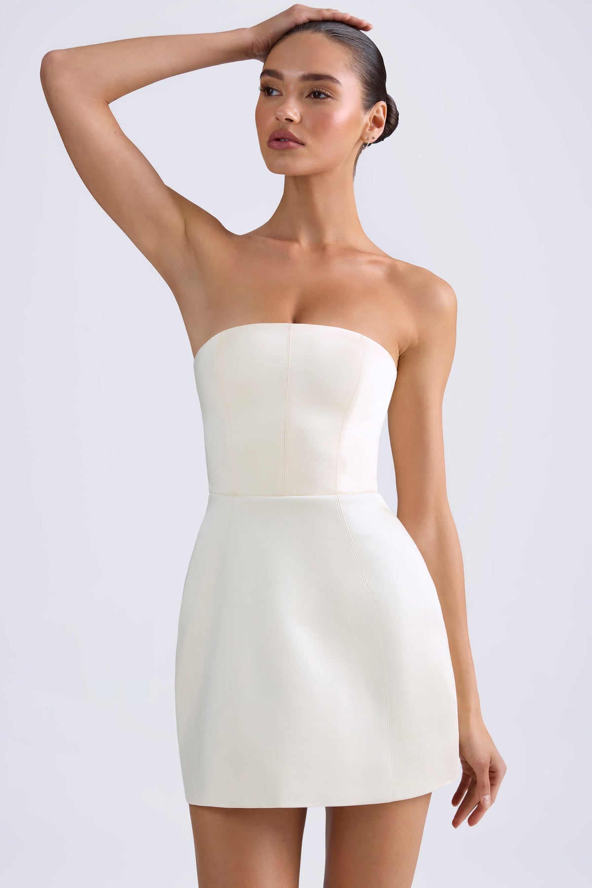 Chic Bandeau Structured Tulip Mini Dress in Ivory