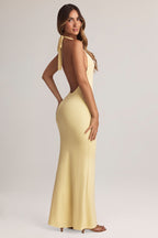 Chic Modal Halterneck Maxi Dress in Lemon Sherbet