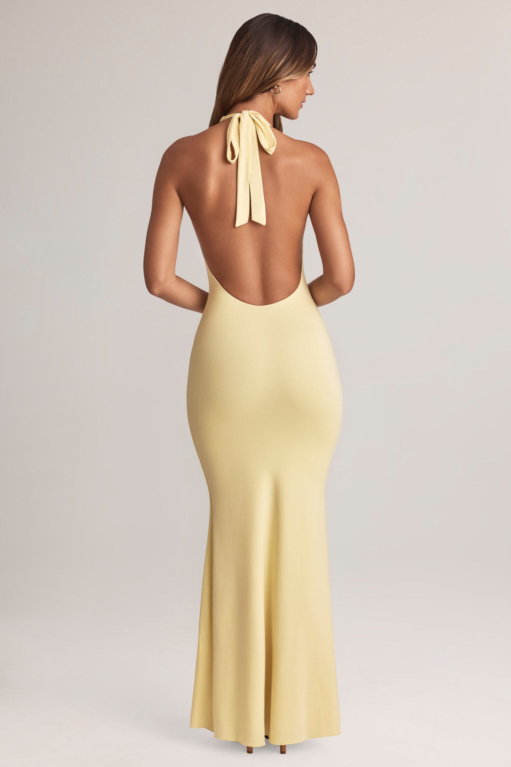 Chic Modal Halterneck Maxi Dress in Lemon Sherbet