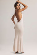 Chic Modal Halterneck Maxi Dress in Stripe Print