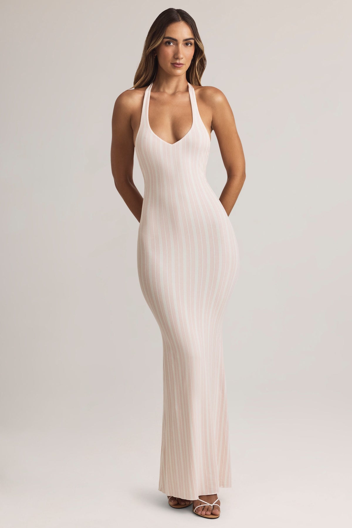 Chic Modal Halterneck Maxi Dress in Stripe Print